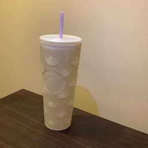 White w/Light Purple Straw Starbucks Cup